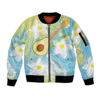 Hawaiian Ukulele Avocado Sleeve Zip Bomber Jacket Leis and Polynesian Pattern LT03 Unisex White - Polynesian Pride