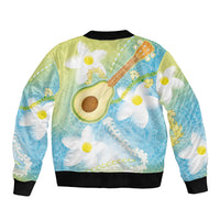 Hawaiian Ukulele Avocado Sleeve Zip Bomber Jacket Leis and Polynesian Pattern LT03 - Polynesian Pride