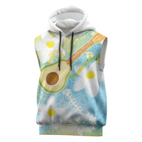 Hawaiian Ukulele Avocado Sleeveless Hoodie Leis and Polynesian Pattern LT03 White - Polynesian Pride