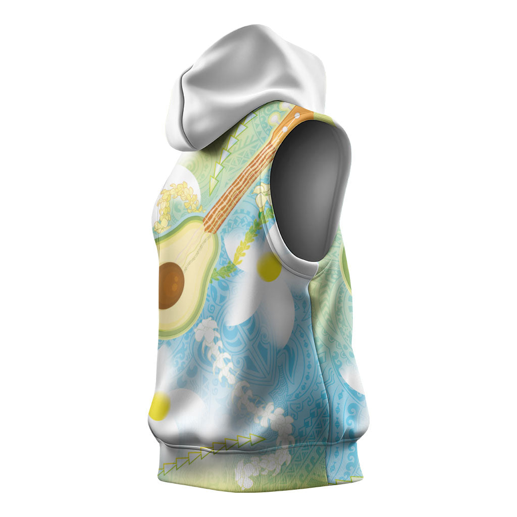 Hawaiian Ukulele Avocado Sleeveless Hoodie Leis and Polynesian Pattern LT03 - Polynesian Pride
