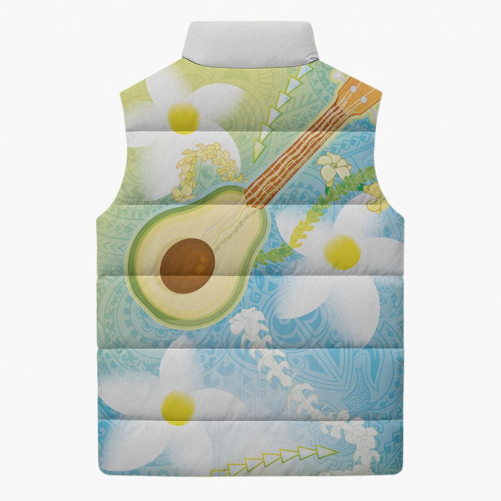 Hawaiian Ukulele Avocado Sleeveless Puffer Jacket Leis and Polynesian Pattern LT03 - Polynesian Pride