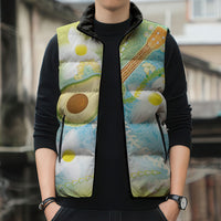 Hawaiian Ukulele Avocado Sleeveless Puffer Jacket Leis and Polynesian Pattern LT03 - Polynesian Pride