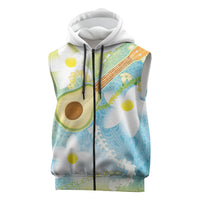 Hawaiian Ukulele Avocado Sleeveless Zip Hoodie Leis and Polynesian Pattern LT03 White - Polynesian Pride