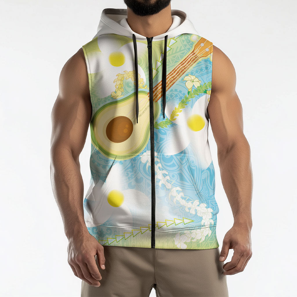 Hawaiian Ukulele Avocado Sleeveless Zip Hoodie Leis and Polynesian Pattern LT03 - Polynesian Pride