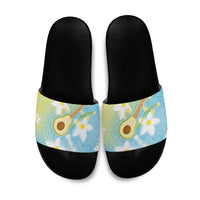Hawaiian Ukulele Avocado Slide Sandals Leis and Polynesian Pattern LT03 White - Polynesian Pride