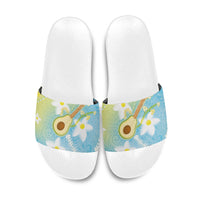 Hawaiian Ukulele Avocado Slide Sandals Leis and Polynesian Pattern LT03 White - Polynesian Pride