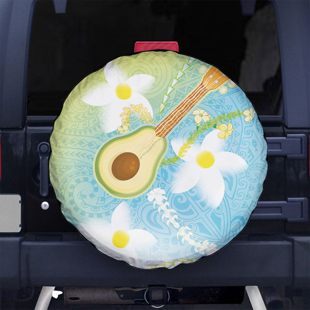 Hawaiian Ukulele Avocado Spare Tire Cover Leis and Polynesian Pattern LT03 No hole White - Polynesian Pride