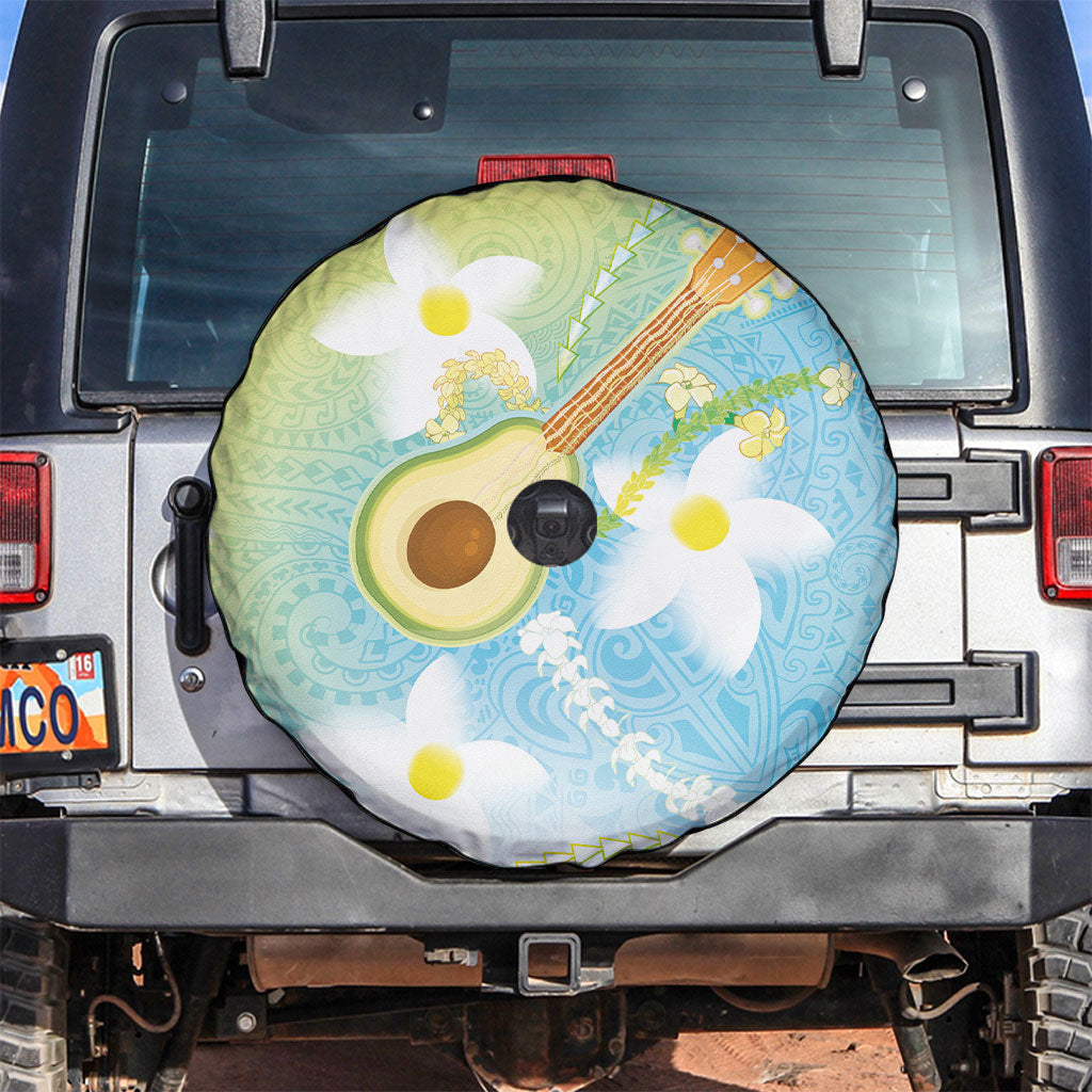 Hawaiian Ukulele Avocado Spare Tire Cover Leis and Polynesian Pattern LT03 White - Polynesian Pride