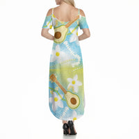 Hawaiian Ukulele Avocado Summer Maxi Dress Leis and Polynesian Pattern LT03 - Polynesian Pride