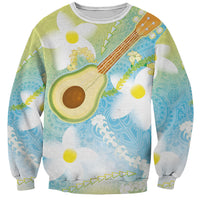 Hawaiian Ukulele Avocado Sweatshirt Leis and Polynesian Pattern LT03 Unisex White - Polynesian Pride