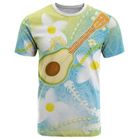 Hawaiian Ukulele Avocado T Shirt Leis and Polynesian Pattern LT03 White - Polynesian Pride