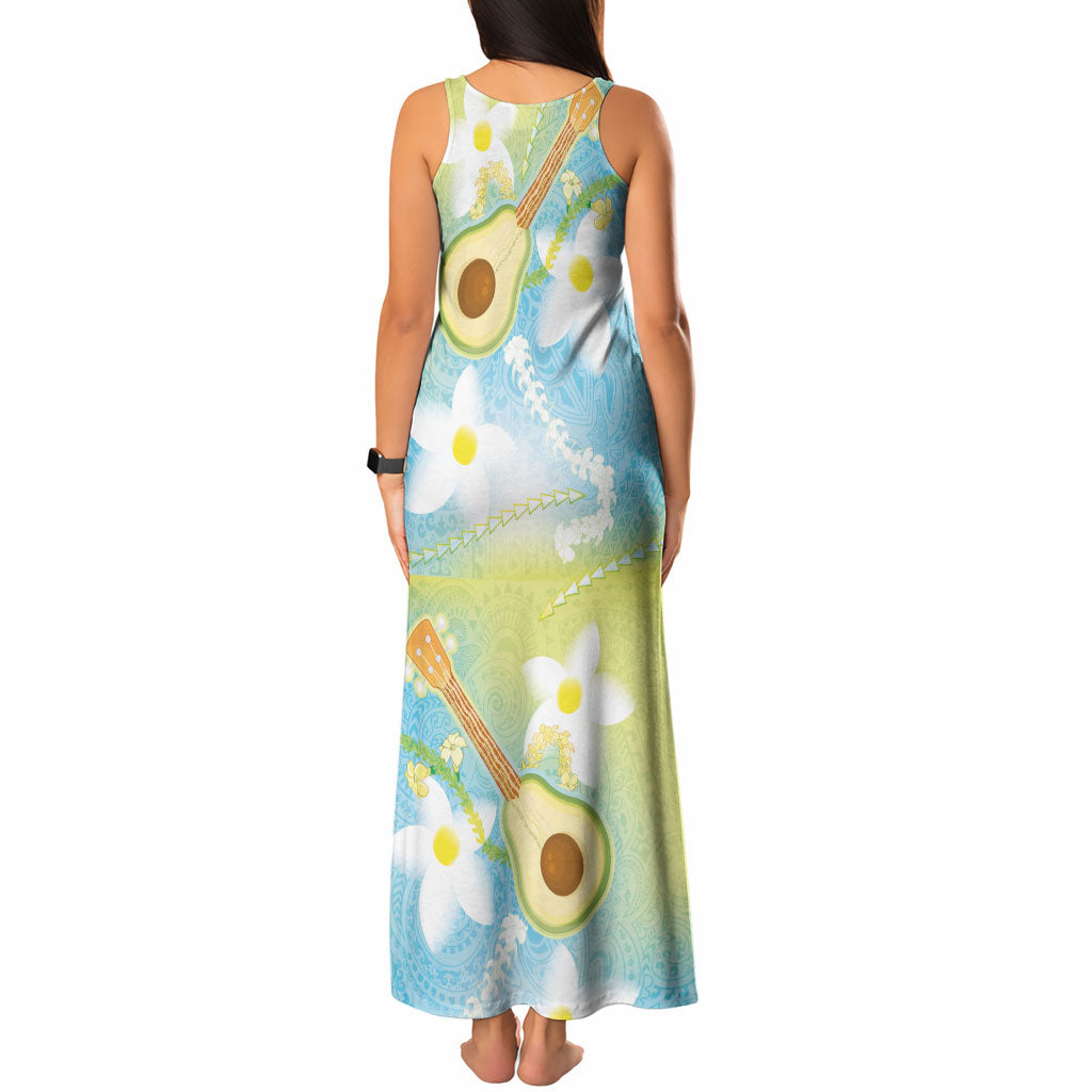 Hawaiian Ukulele Avocado Tank Maxi Dress Leis and Polynesian Pattern LT03 - Polynesian Pride