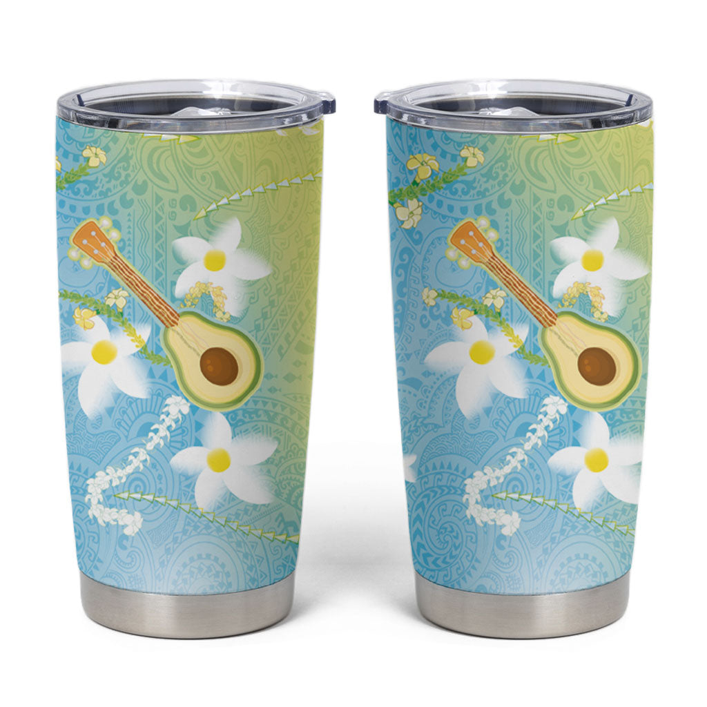 Hawaiian Ukulele Avocado Tumbler Cup Leis and Polynesian Pattern LT03 White - Polynesian Pride