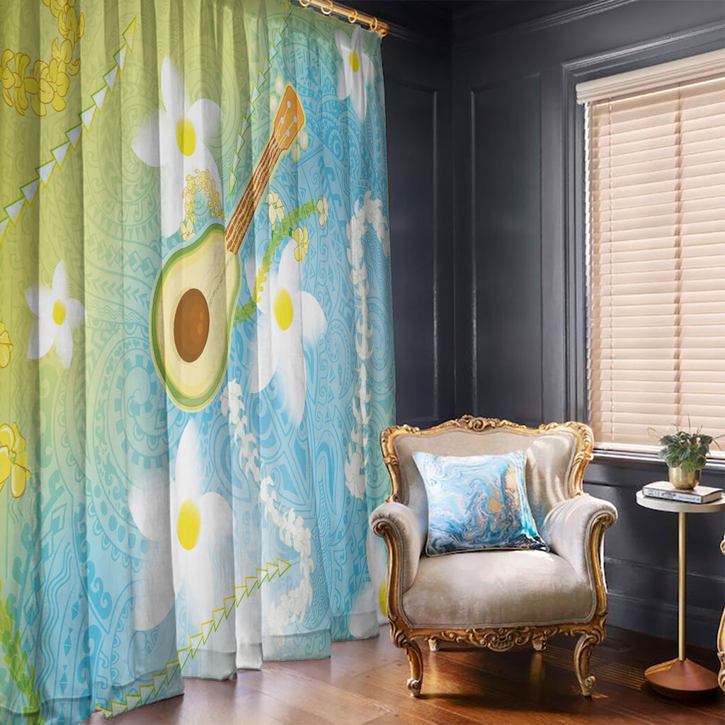 Hawaiian Ukulele Avocado Window Curtain Leis and Polynesian Pattern LT03 - Polynesian Pride
