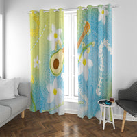 Hawaiian Ukulele Avocado Window Curtain Leis and Polynesian Pattern LT03 With Grommets White - Polynesian Pride