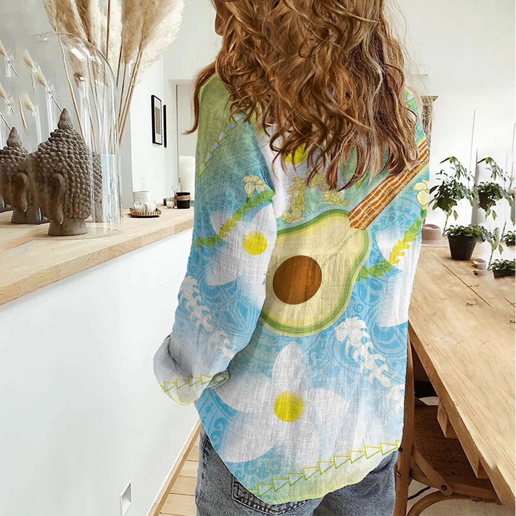 Hawaiian Ukulele Avocado Women Casual Shirt Leis and Polynesian Pattern LT03 - Polynesian Pride