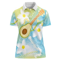 Hawaiian Ukulele Avocado Women Polo Shirt Leis and Polynesian Pattern LT03 Female White - Polynesian Pride