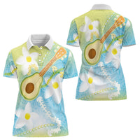 Hawaiian Ukulele Avocado Women Polo Shirt Leis and Polynesian Pattern LT03 - Polynesian Pride