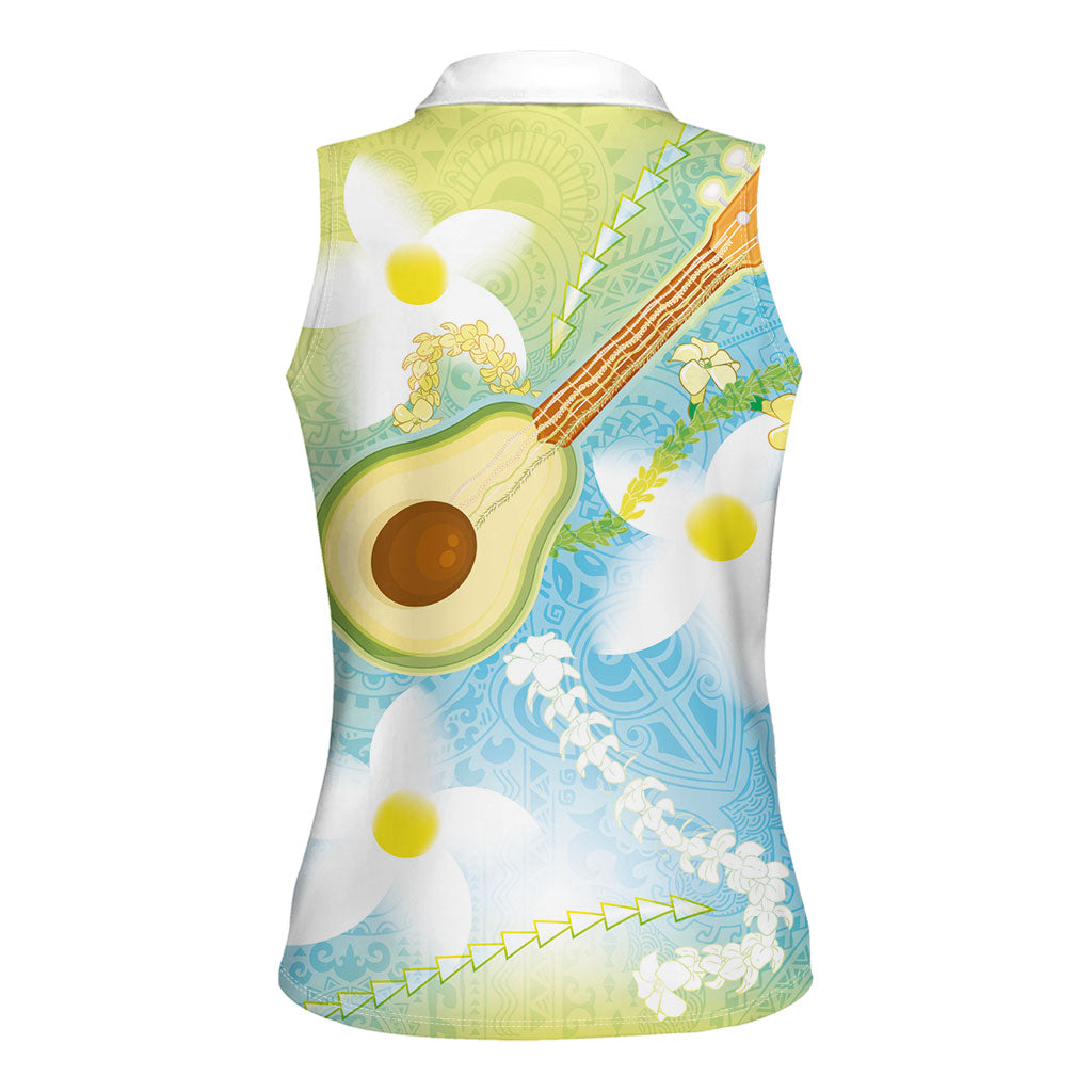 Hawaiian Ukulele Avocado Women Sleeveless Polo Shirt Leis and Polynesian Pattern LT03 - Polynesian Pride