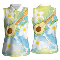 Hawaiian Ukulele Avocado Women Sleeveless Polo Shirt Leis and Polynesian Pattern LT03 - Polynesian Pride