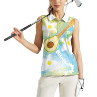 Hawaiian Ukulele Avocado Women Sleeveless Polo Shirt Leis and Polynesian Pattern LT03 - Polynesian Pride