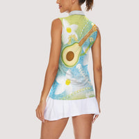 Hawaiian Ukulele Avocado Women Sleeveless Polo Shirt Leis and Polynesian Pattern LT03 - Polynesian Pride