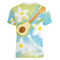 Hawaiian Ukulele Avocado Women V-Neck T-Shirt Leis and Polynesian Pattern LT03 - Polynesian Pride