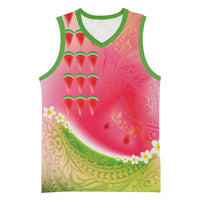 Hawaiian Watermelon Basketball Jersey with Kakau Art Tattoo LT03 Unisex Multicolor - Polynesian Pride