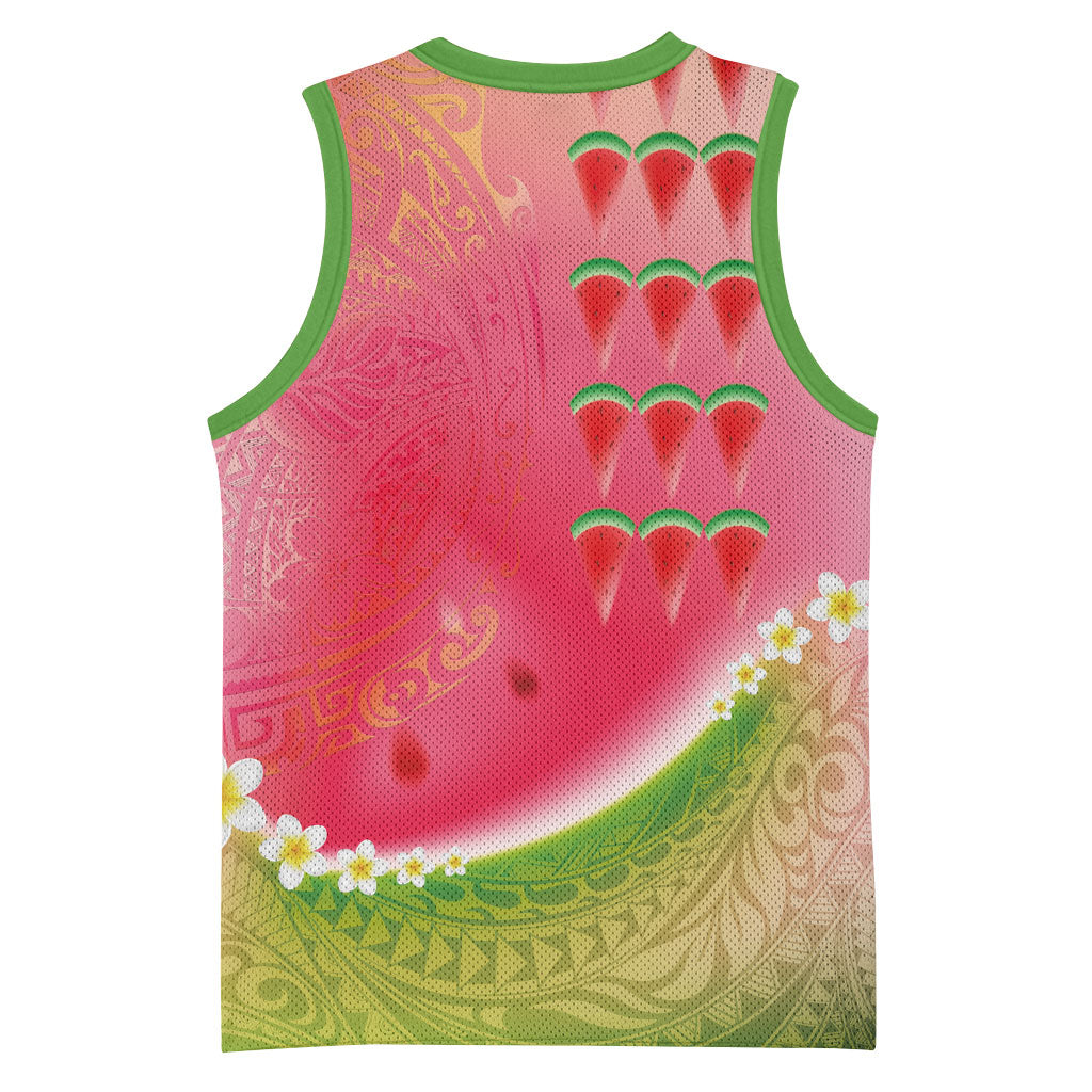 Hawaiian Watermelon Basketball Jersey with Kakau Art Tattoo LT03 - Polynesian Pride