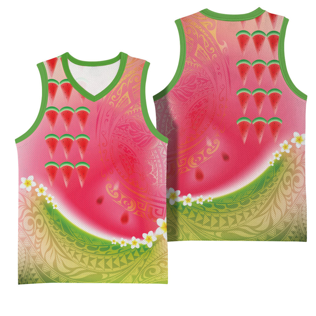 Hawaiian Watermelon Basketball Jersey with Kakau Art Tattoo LT03 - Polynesian Pride