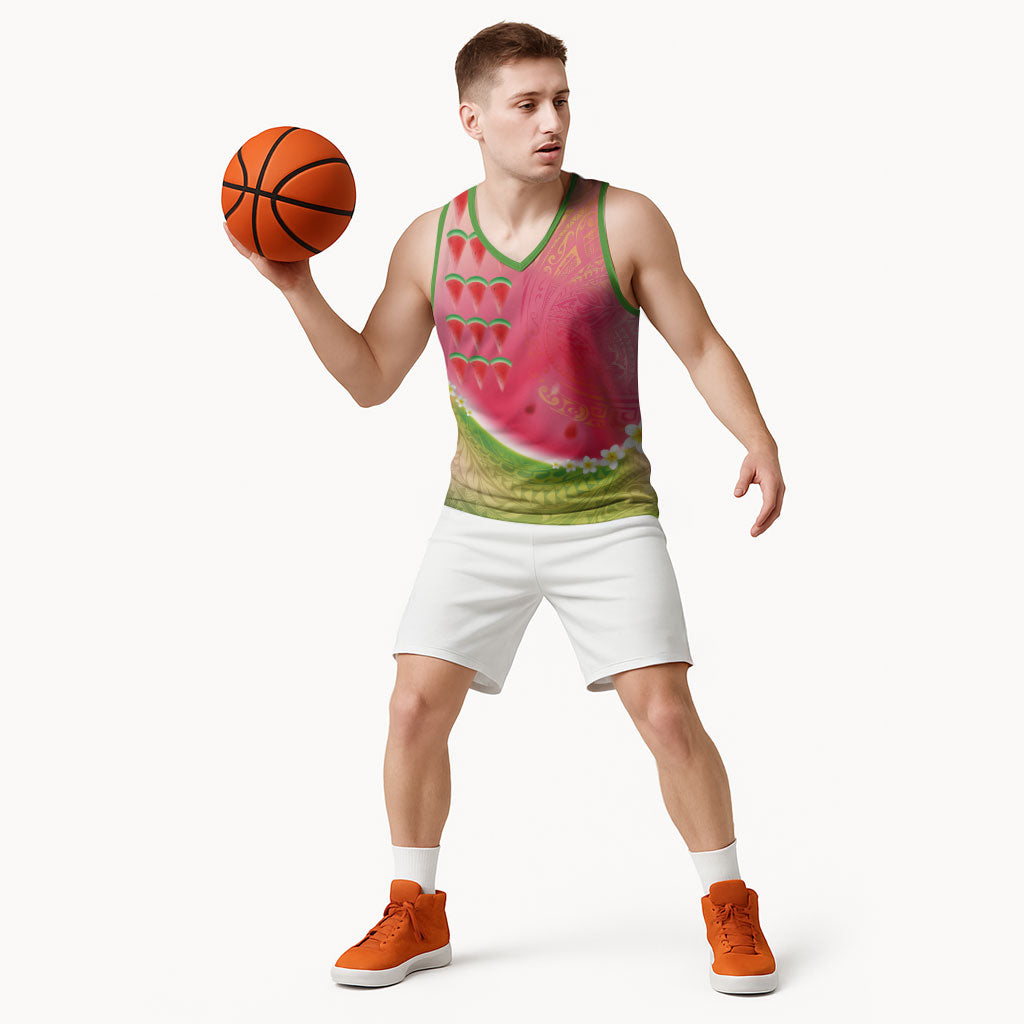 Hawaiian Watermelon Basketball Jersey with Kakau Art Tattoo LT03 - Polynesian Pride
