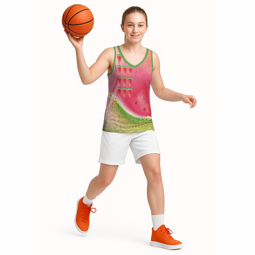 Hawaiian Watermelon Basketball Jersey with Kakau Art Tattoo LT03 - Polynesian Pride