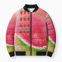 Hawaiian Watermelon Bomber Puffer Jacket with Kakau Art Tattoo LT03 Unisex Multicolor - Polynesian Pride