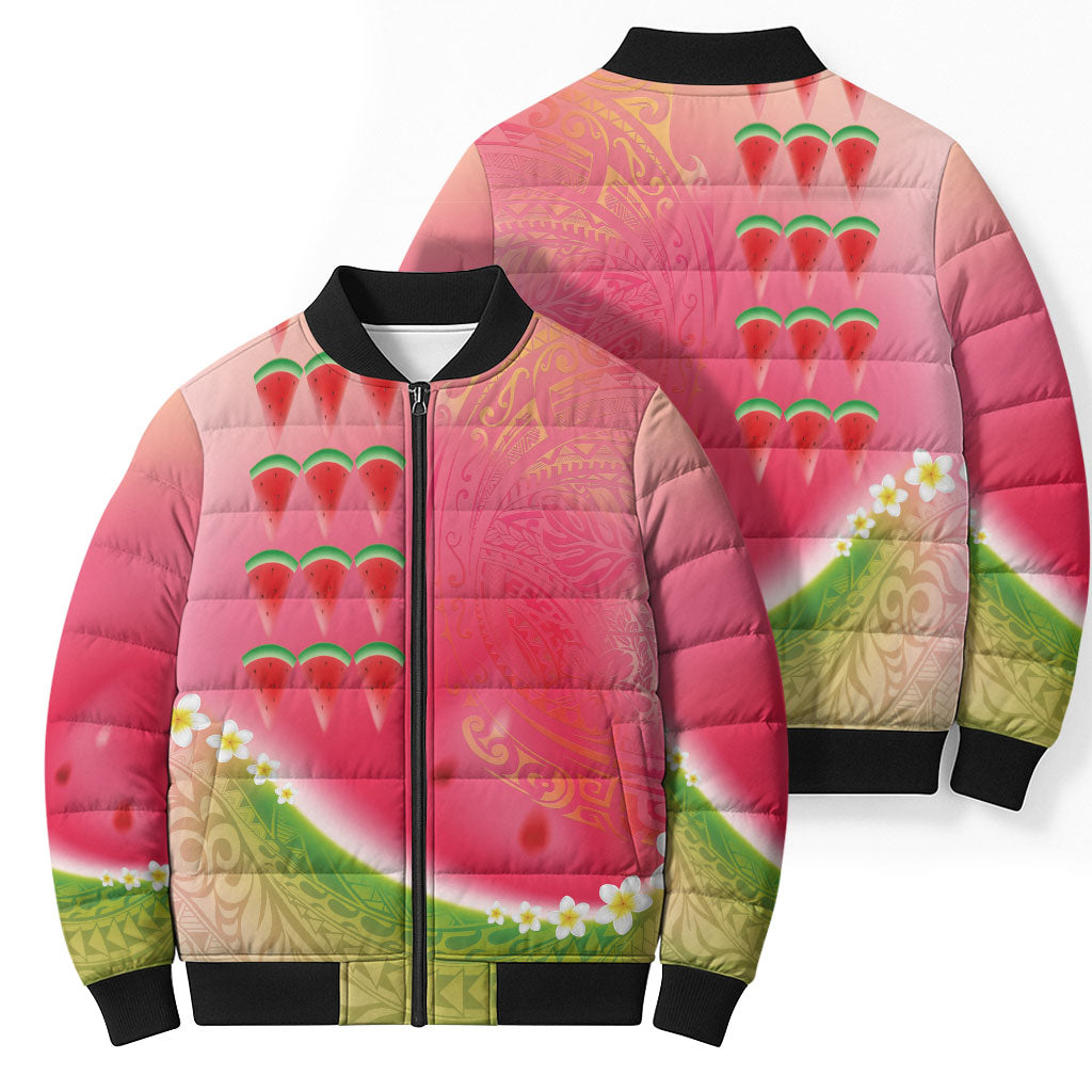 Hawaiian Watermelon Bomber Puffer Jacket with Kakau Art Tattoo LT03 - Polynesian Pride