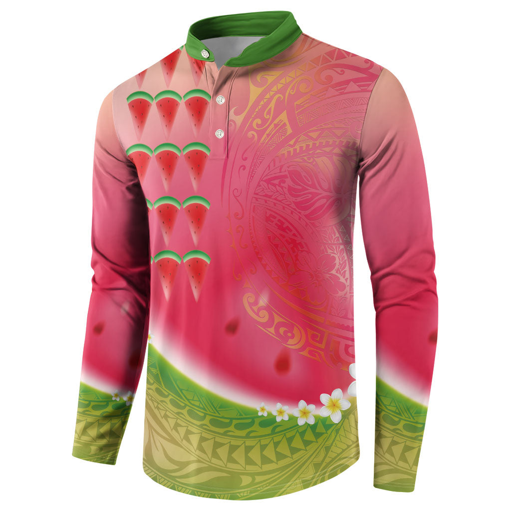 Hawaiian Watermelon Button Sweatshirt with Kakau Art Tattoo LT03 - Polynesian Pride