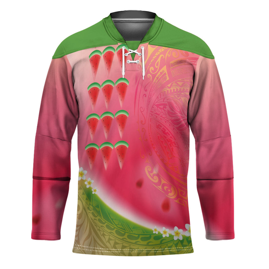 Hawaiian Watermelon Hockey Jersey with Kakau Art Tattoo LT03 Unisex Multicolor - Polynesian Pride