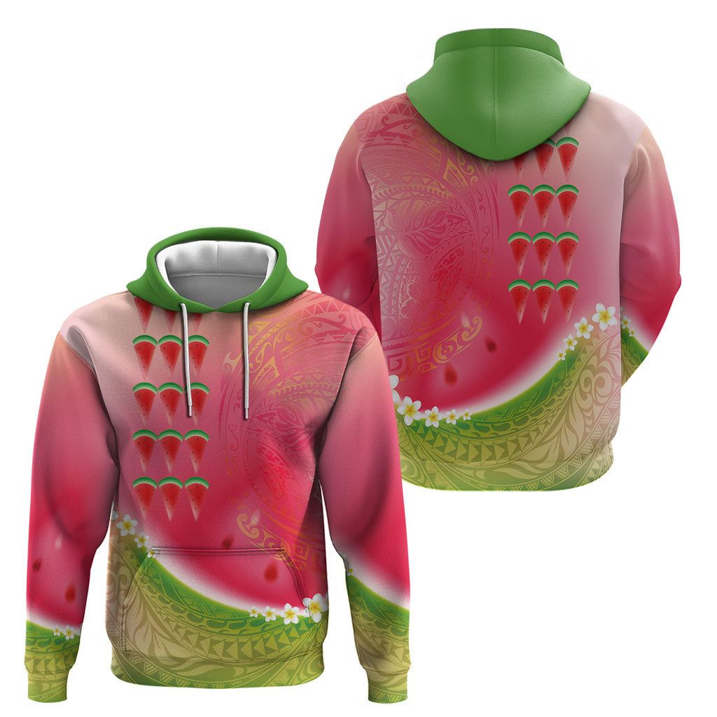 Hawaiian Watermelon Hoodie with Kakau Art Tattoo LT03 - Polynesian Pride