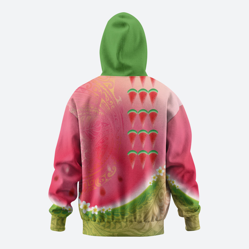 Hawaiian Watermelon Hoodie with Kakau Art Tattoo LT03 - Polynesian Pride