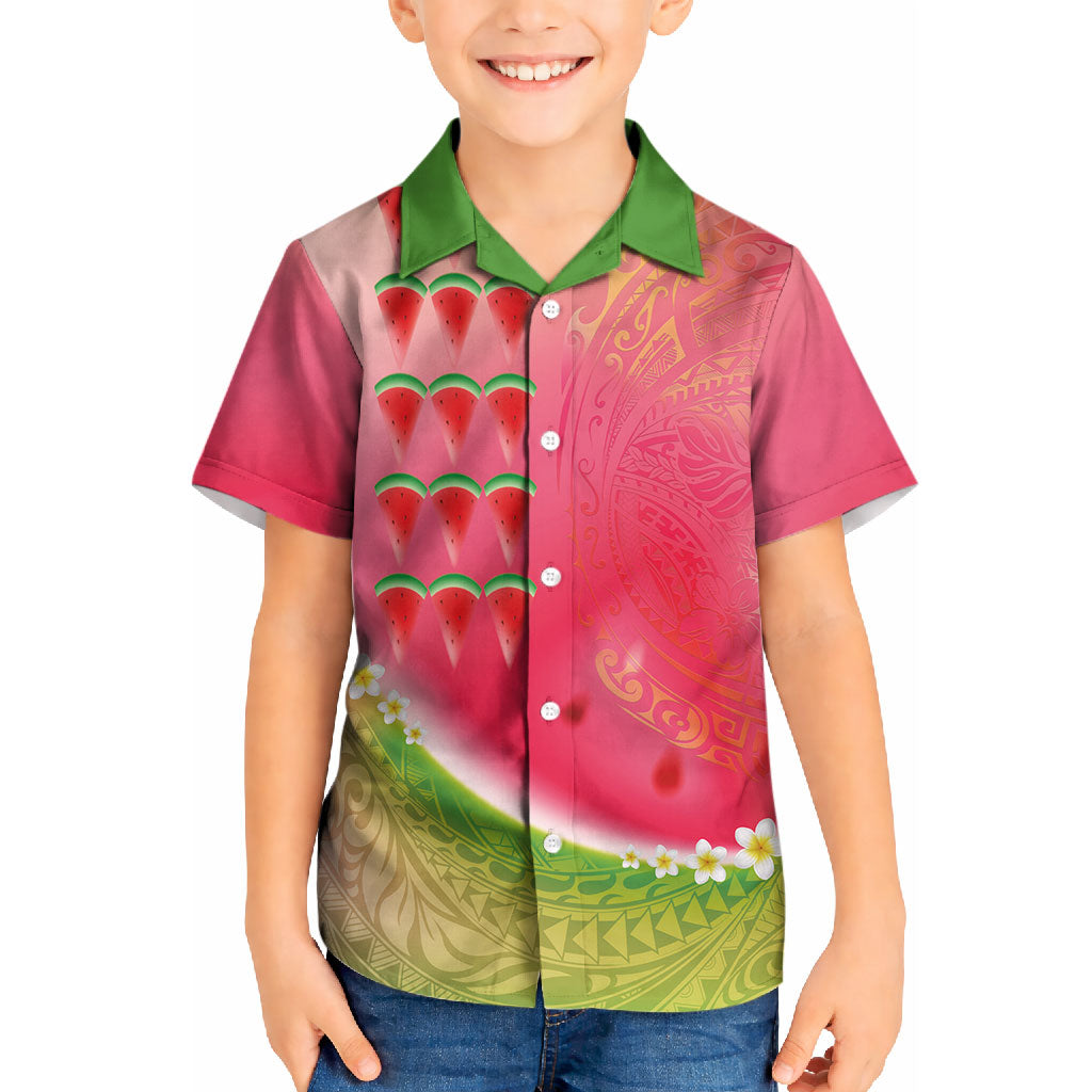 Hawaiian Watermelon Kid Hawaiian Shirt with Kakau Art Tattoo LT03 Kid Multicolor - Polynesian Pride