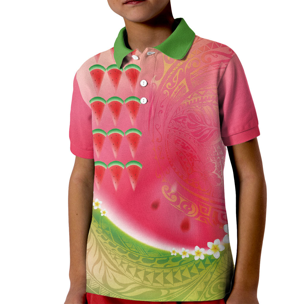 Hawaiian Watermelon Kid Polo Shirt with Kakau Art Tattoo LT03 Kid Multicolor - Polynesian Pride