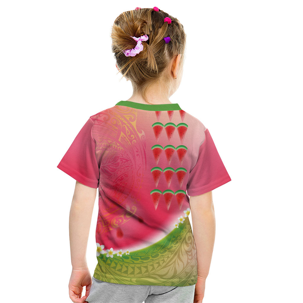 Hawaiian Watermelon Kid T Shirt with Kakau Art Tattoo LT03 - Polynesian Pride