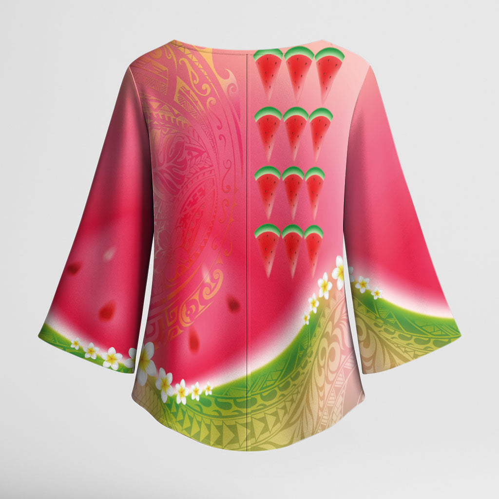 Hawaiian Watermelon Kimono Sleeve Blouse with Kakau Art Tattoo LT03 - Polynesian Pride
