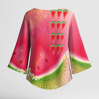 Hawaiian Watermelon Kimono Sleeve Blouse with Kakau Art Tattoo LT03 - Polynesian Pride