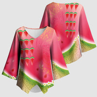 Hawaiian Watermelon Kimono Sleeve Blouse with Kakau Art Tattoo LT03 - Polynesian Pride