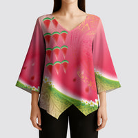 Hawaiian Watermelon Kimono Sleeve Blouse with Kakau Art Tattoo LT03 - Polynesian Pride
