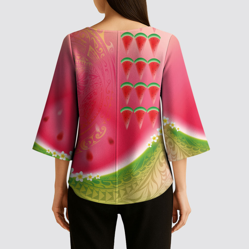 Hawaiian Watermelon Kimono Sleeve Blouse with Kakau Art Tattoo LT03 - Polynesian Pride