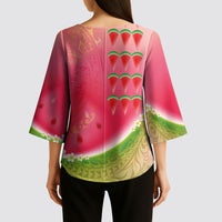 Hawaiian Watermelon Kimono Sleeve Blouse with Kakau Art Tattoo LT03 - Polynesian Pride