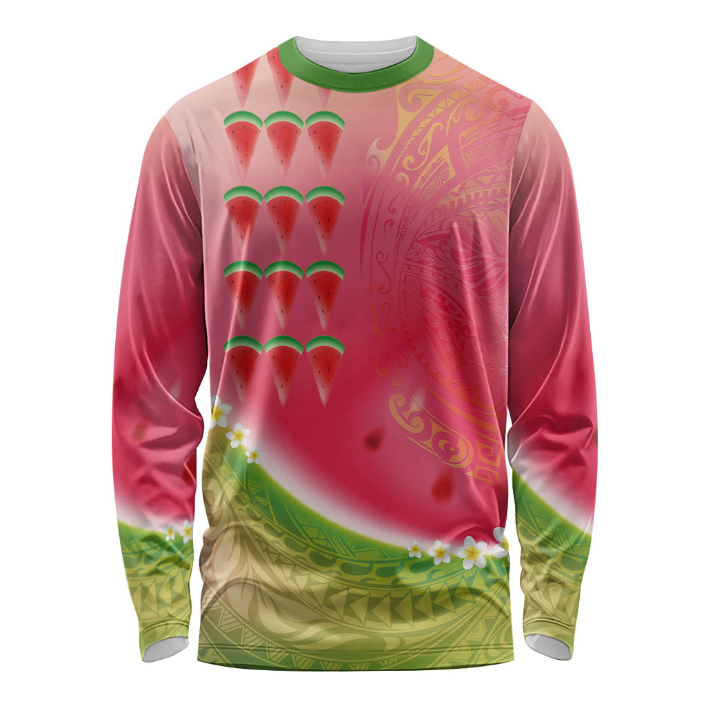 Hawaiian Watermelon Long Sleeve Shirt with Kakau Art Tattoo LT03 Unisex Multicolor - Polynesian Pride