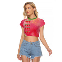Hawaiian Watermelon Raglan Cropped T Shirt with Kakau Art Tattoo LT03 Female Multicolor - Polynesian Pride