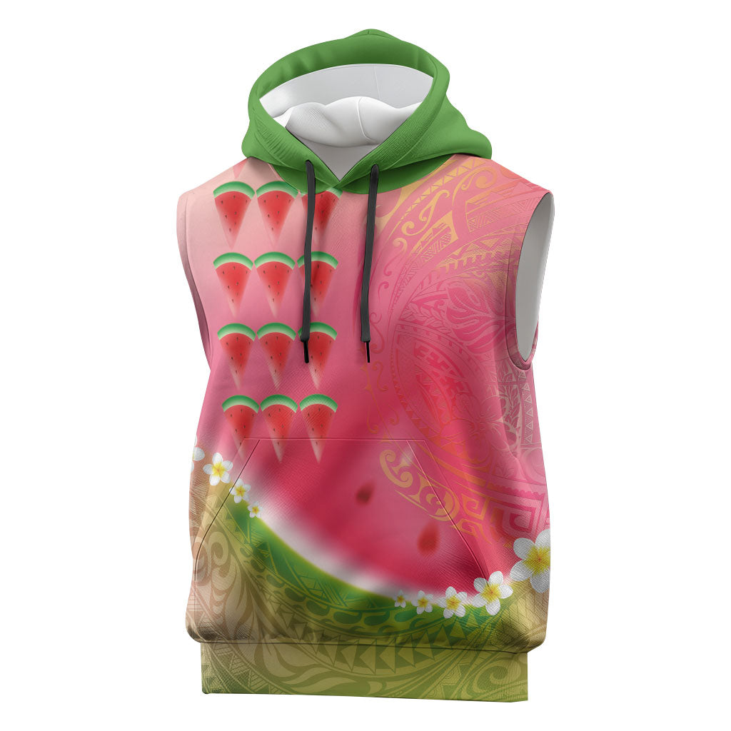 Hawaiian Watermelon Sleeveless Hoodie with Kakau Art Tattoo LT03 Multicolor - Polynesian Pride